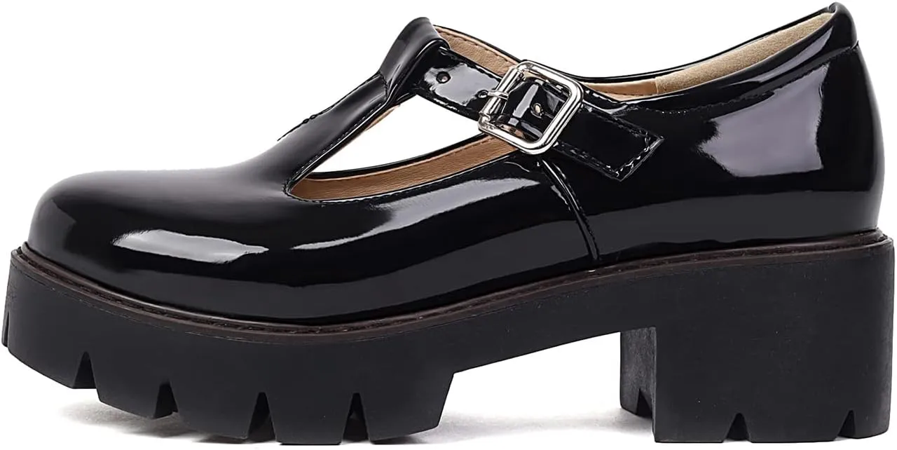 Mary Jane Shoes for Women Girls, Black Platform Mary Janes Chunky Heel Kawaii Lolita School Shoes