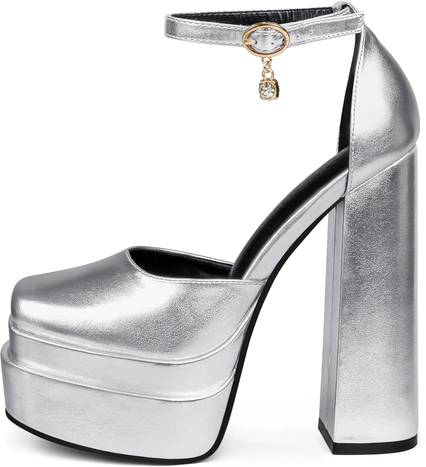 MERUMOTE Womens Sexy High Heels Platforms Pumps Square Toe Chunky Block Heels Rhinestone Party Shoes