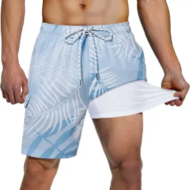Milin Naco Mens Swim Trunks 7" Compression Liner Quick Dry 2 in 1 Board Shorts with Zip Pockets Bathing Suits for Men