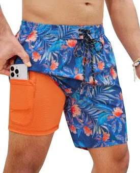 Milin Naco Mens Swim Trunks 7" Compression Liner Quick Dry 2 in 1 Board Shorts with Zip Pockets Bathing Suits for Men