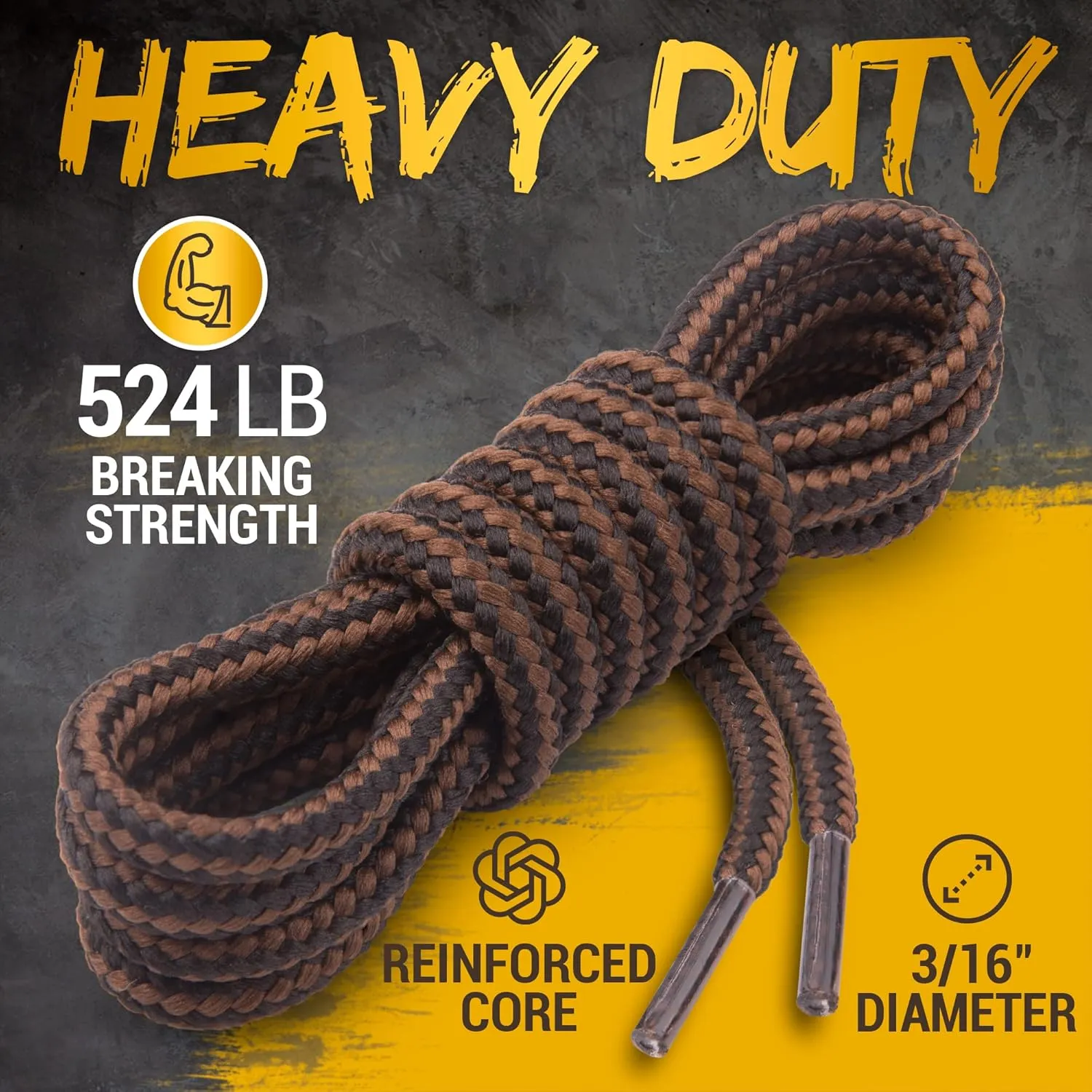 Miscly Round Boot Laces [1 Pair] Heavy Duty and Durable Shoelaces for Boots, Work Boots & Hiking Shoes