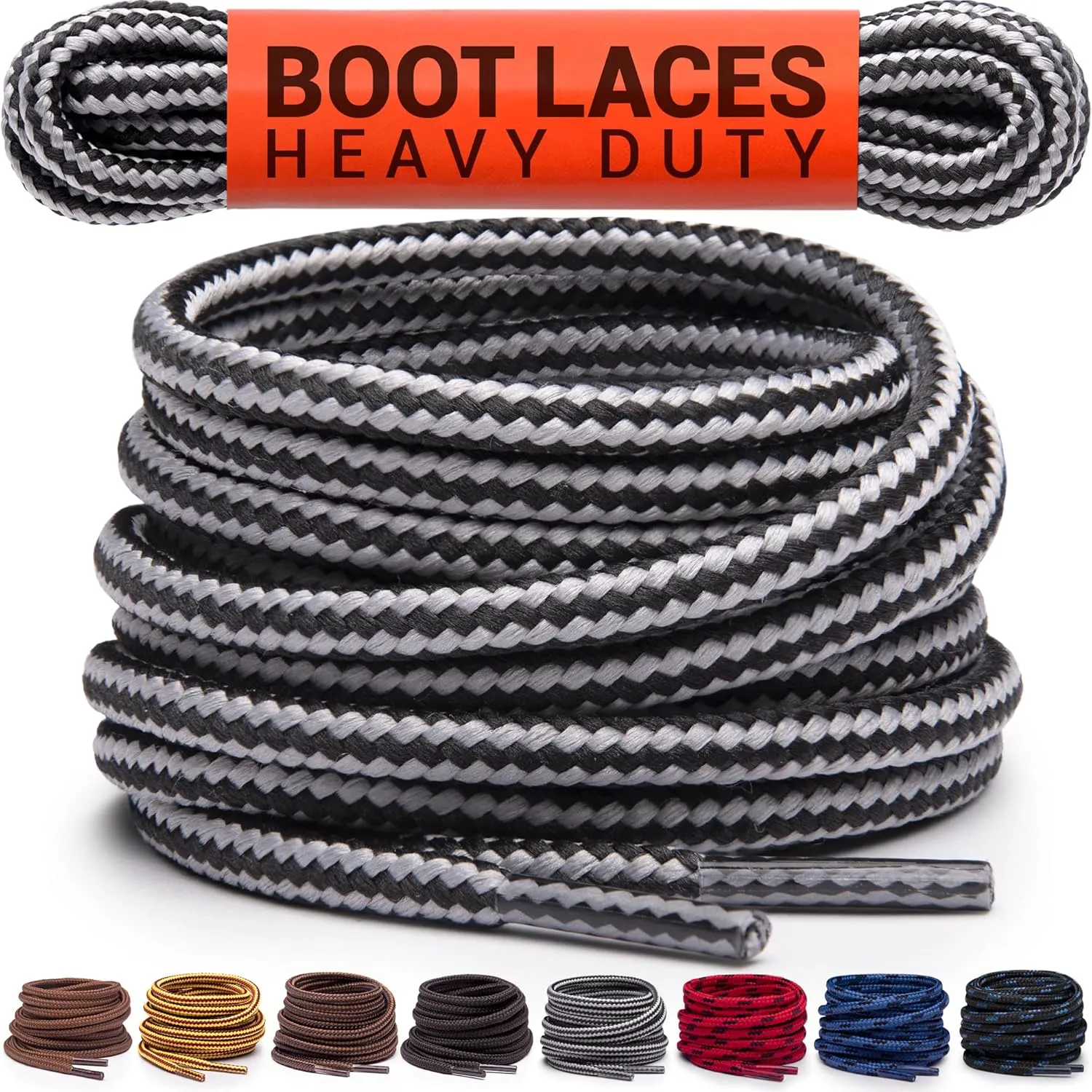 Miscly Round Boot Laces [1 Pair] Heavy Duty and Durable Shoelaces for Boots, Work Boots & Hiking Shoes