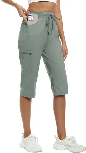 MoFiz Capri Pants for Women Lightweight Ice Cool Capris for Women Casual Summer Trip Loose Shorts with Zipper Pockets