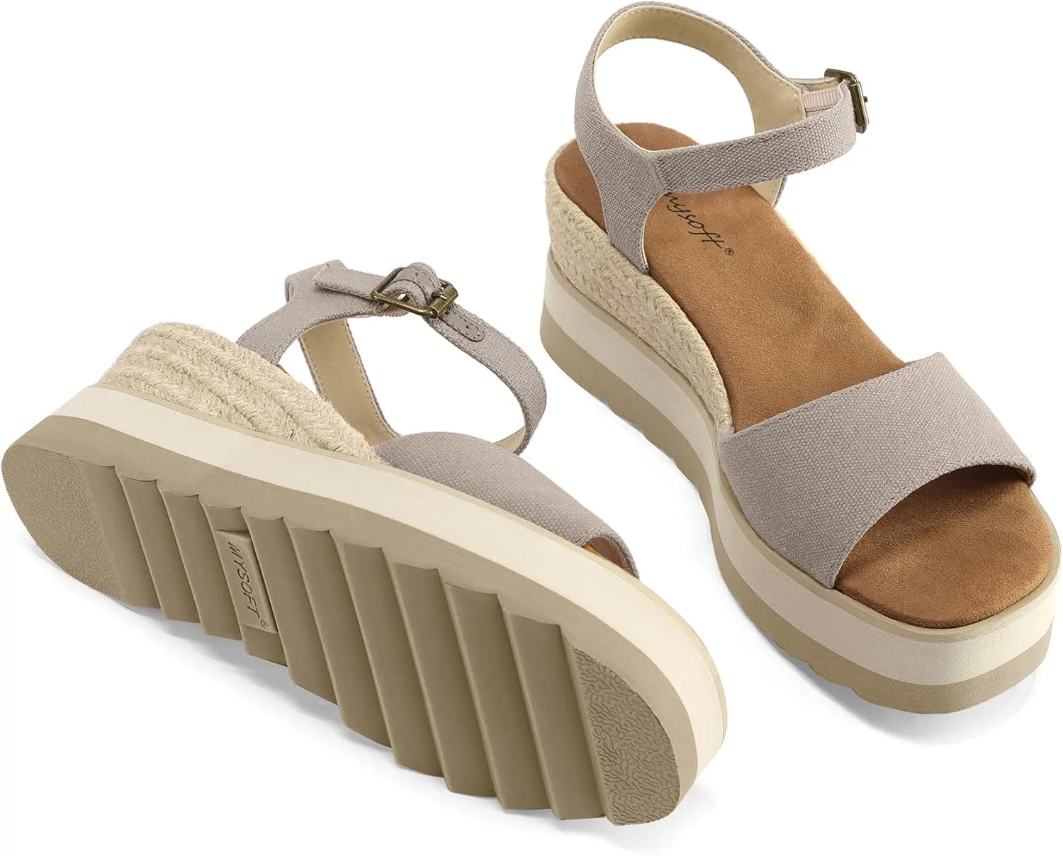 mysoft Womens Espadrille Wedge Sandals Open Toe Ankle Strap Buckle Platform Shoes