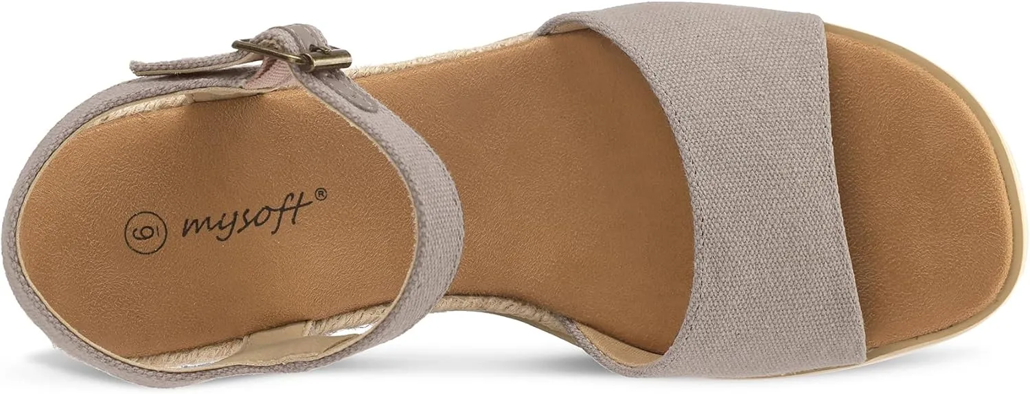 mysoft Womens Espadrille Wedge Sandals Open Toe Ankle Strap Buckle Platform Shoes