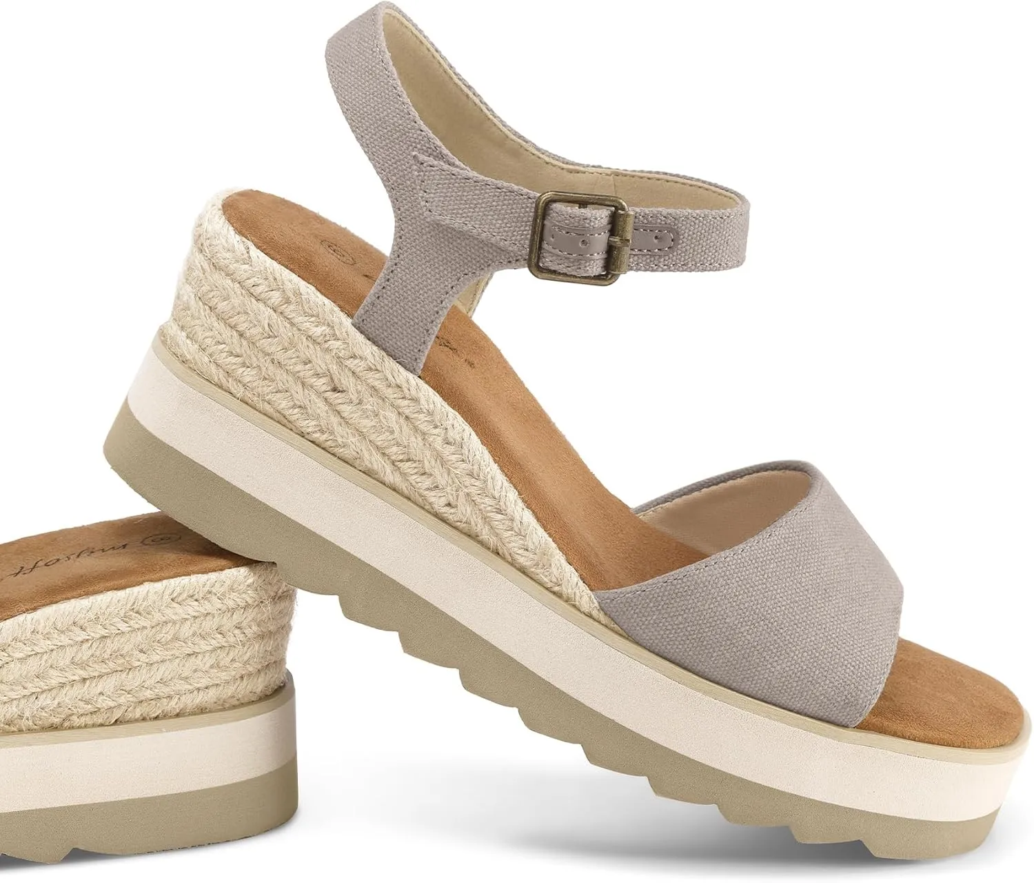 mysoft Womens Espadrille Wedge Sandals Open Toe Ankle Strap Buckle Platform Shoes