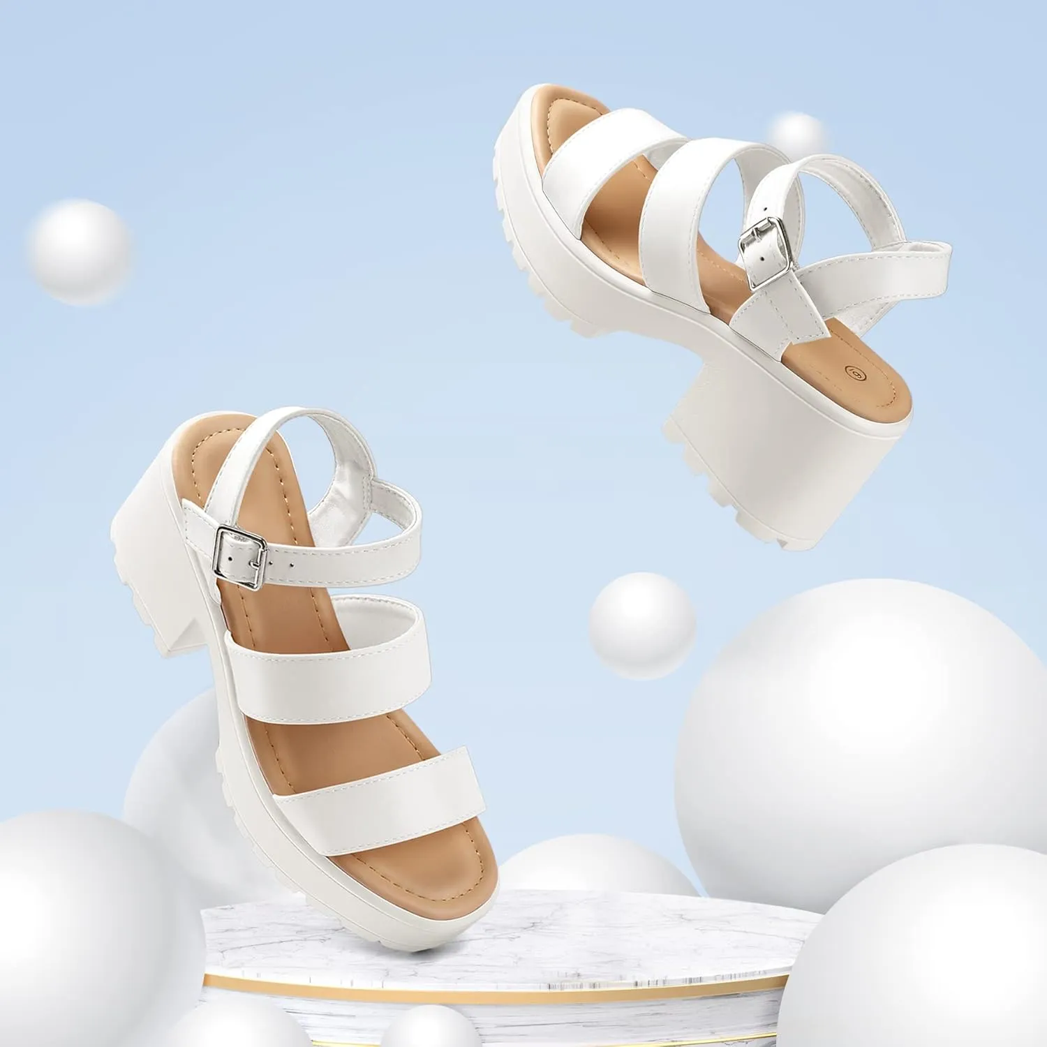 mysoft Women's Platform Sandals Ankle Strap Open Toe Lug Sole 3 Inch Chunky Block Heeled Sandals