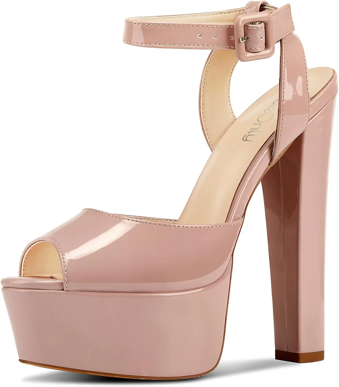 NobleOnly Womens High Block Platform Heel Peep Toe Ankle Strap Sandals Buckle Prom Dress Shoes 5.9 Inches Heels