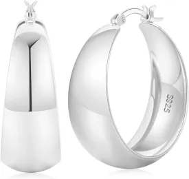 Senteria 12mm Wide Thick Hoop Earrings 925 Sterling Silver Hoop Earrings for Women Hypoallergenic 14K Real Gold Plated Hoops Large Earring Lightweight Chunky Hoops Earring for Women 25/30/40/50MM