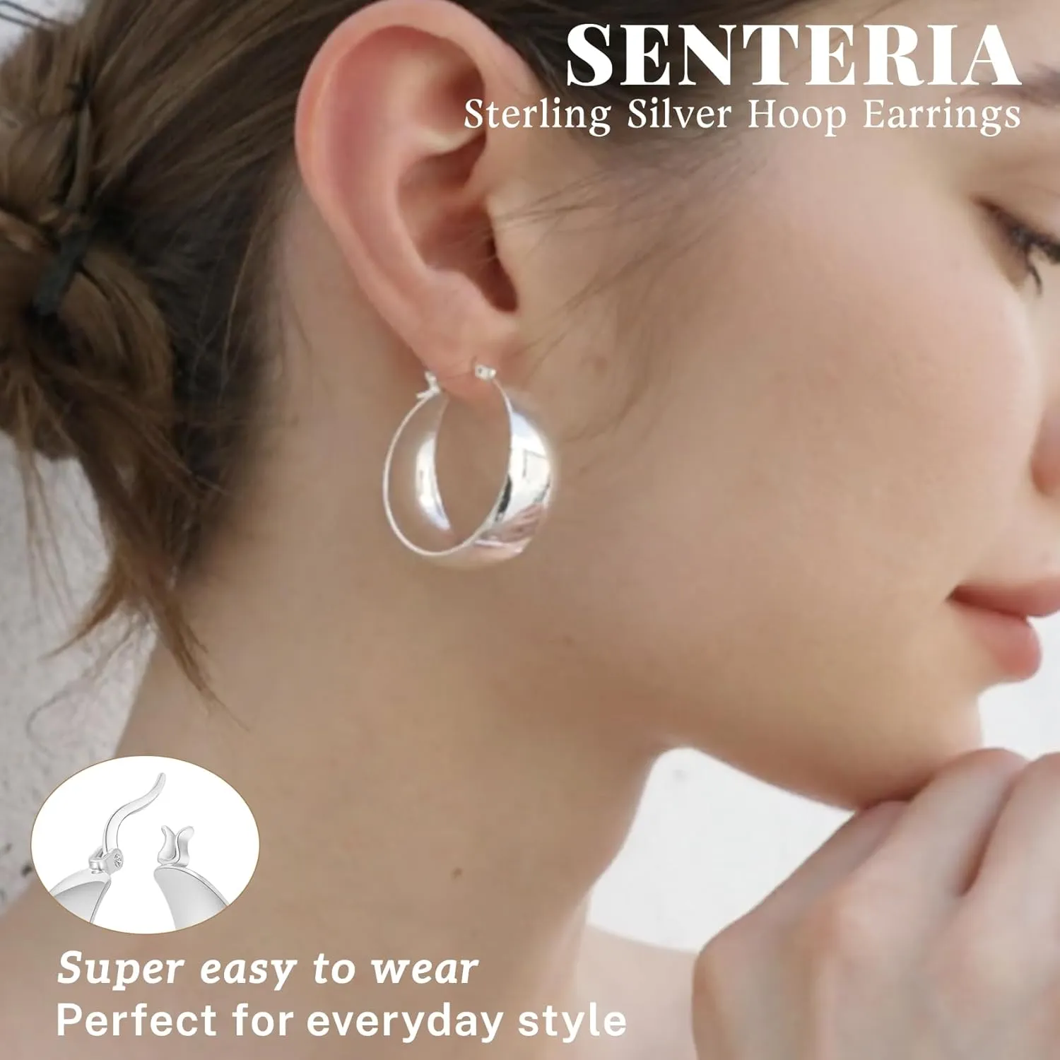 Senteria 12mm Wide Thick Hoop Earrings 925 Sterling Silver Hoop Earrings for Women Hypoallergenic 14K Real Gold Plated Hoops Large Earring Lightweight Chunky Hoops Earring for Women 25/30/40/50MM