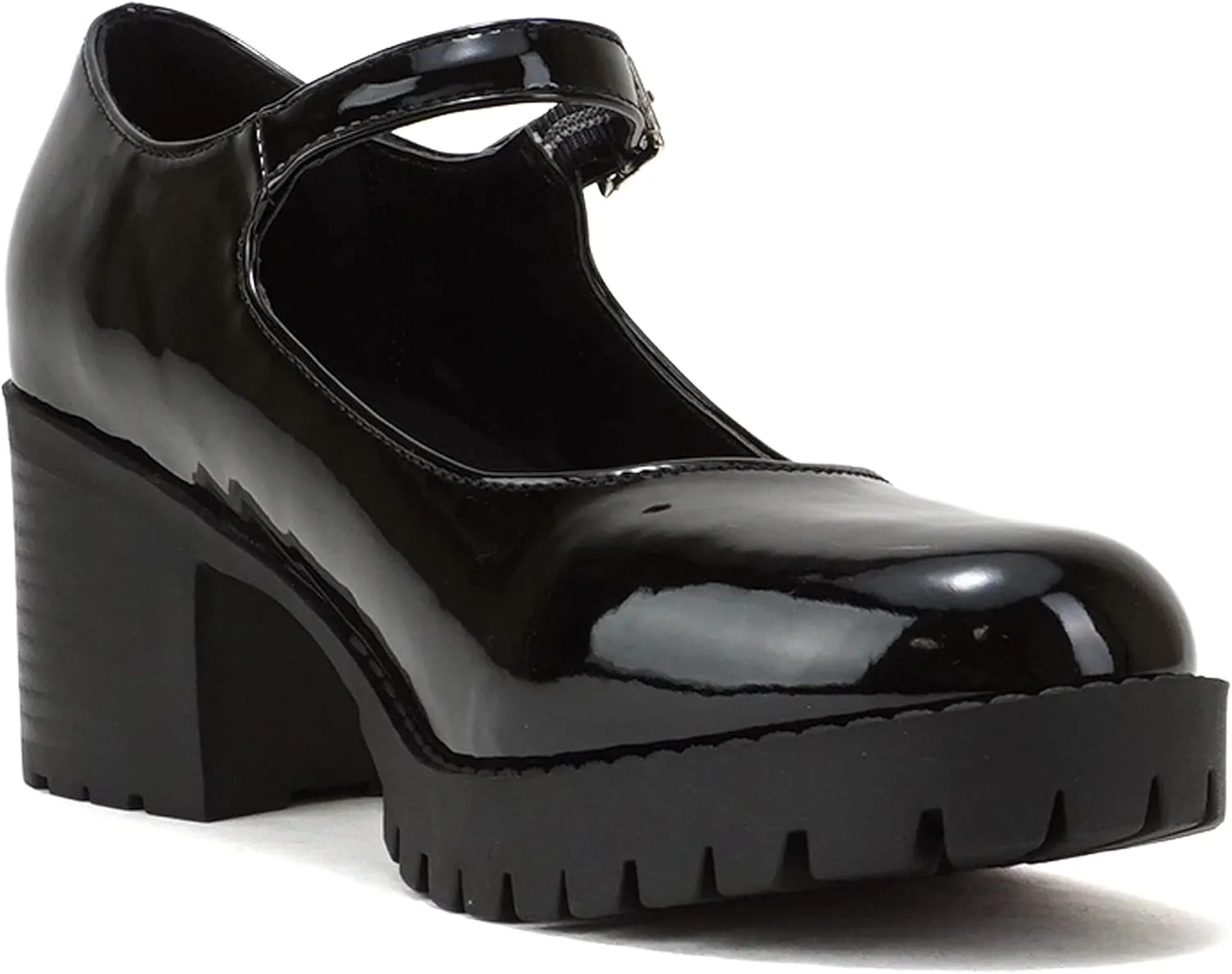 Soda Boxer ~ Women Mary Jane Round Toe Chunky Block Heel Lug Sole Pump with Adjustable Strap