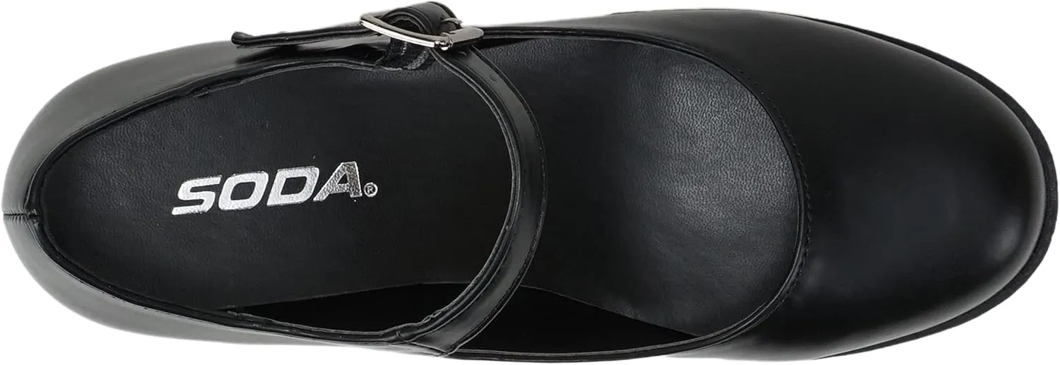 Soda Boxer ~ Women Mary Jane Round Toe Chunky Block Heel Lug Sole Pump with Adjustable Strap