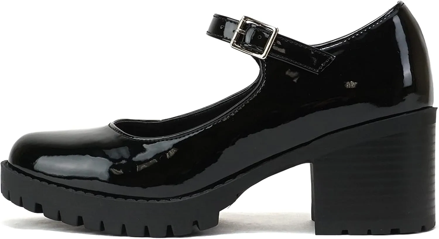 Soda Boxer ~ Women Mary Jane Round Toe Chunky Block Heel Lug Sole Pump with Adjustable Strap