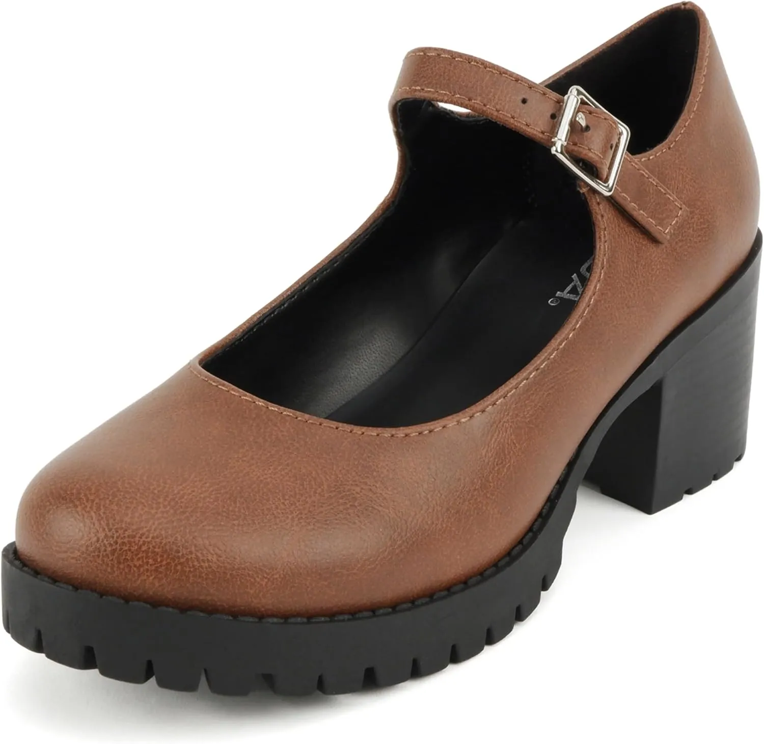 Soda Boxer ~ Women Mary Jane Round Toe Chunky Block Heel Lug Sole Pump with Adjustable Strap