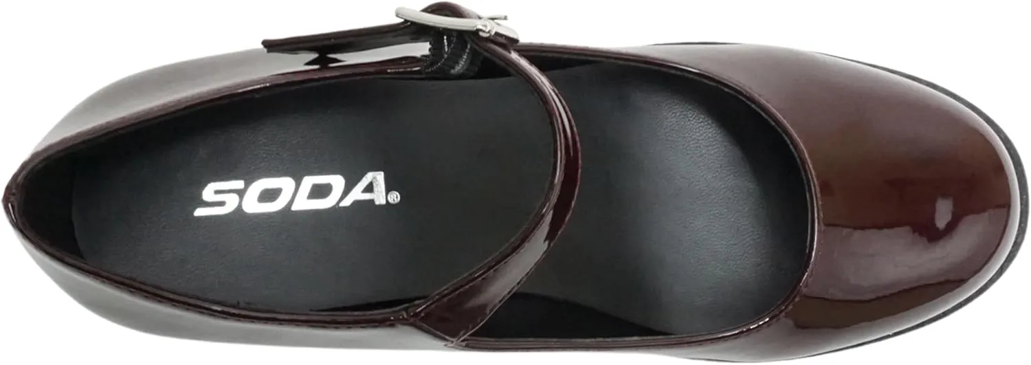 Soda Boxer ~ Women Mary Jane Round Toe Chunky Block Heel Lug Sole Pump with Adjustable Strap