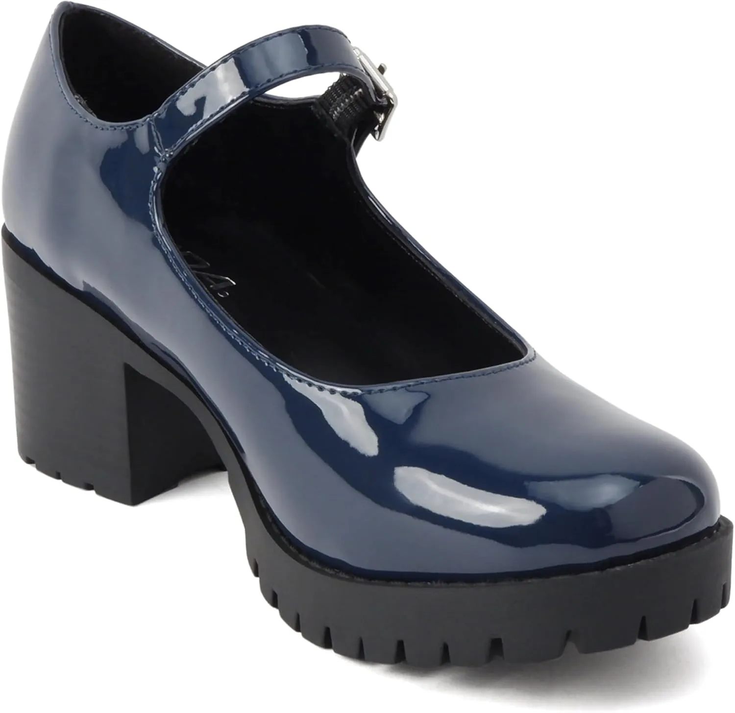 Soda Boxer ~ Women Mary Jane Round Toe Chunky Block Heel Lug Sole Pump with Adjustable Strap