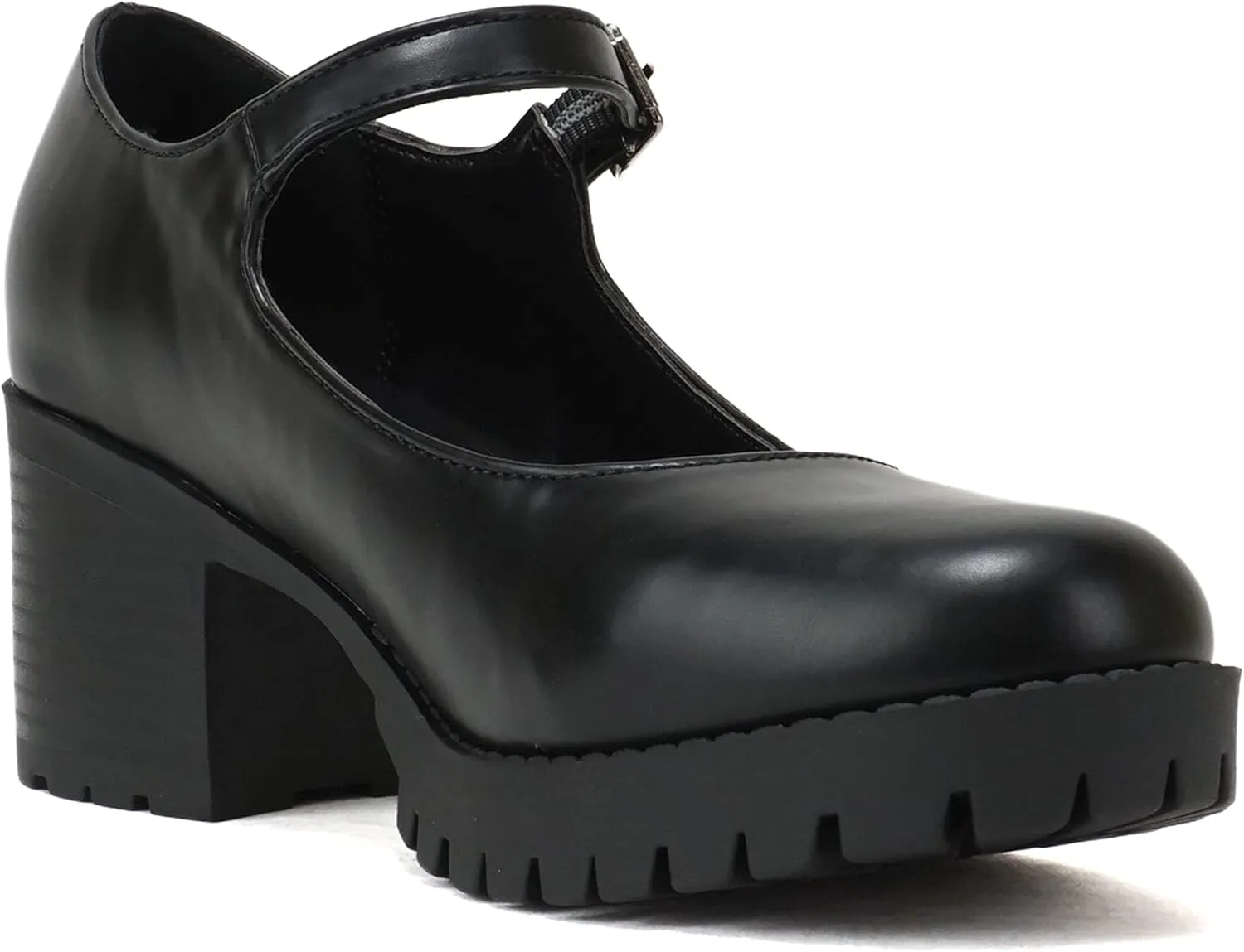 Soda Boxer ~ Women Mary Jane Round Toe Chunky Block Heel Lug Sole Pump with Adjustable Strap