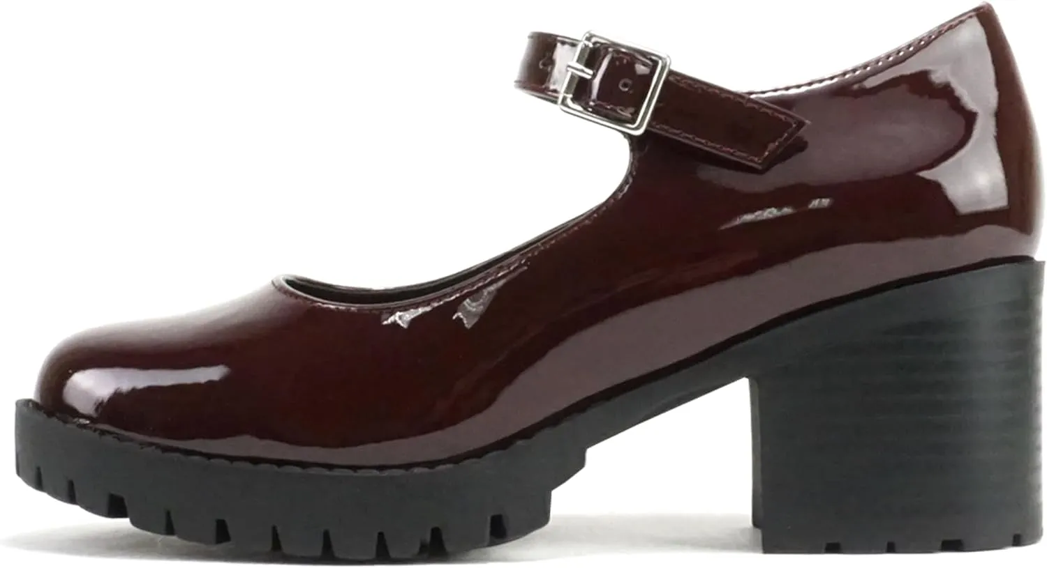 Soda Boxer ~ Women Mary Jane Round Toe Chunky Block Heel Lug Sole Pump with Adjustable Strap
