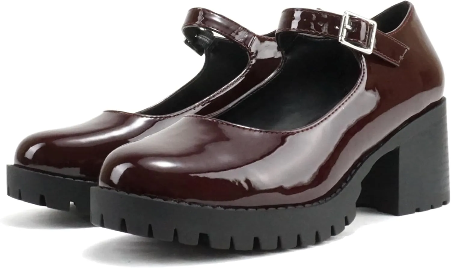Soda Boxer ~ Women Mary Jane Round Toe Chunky Block Heel Lug Sole Pump with Adjustable Strap