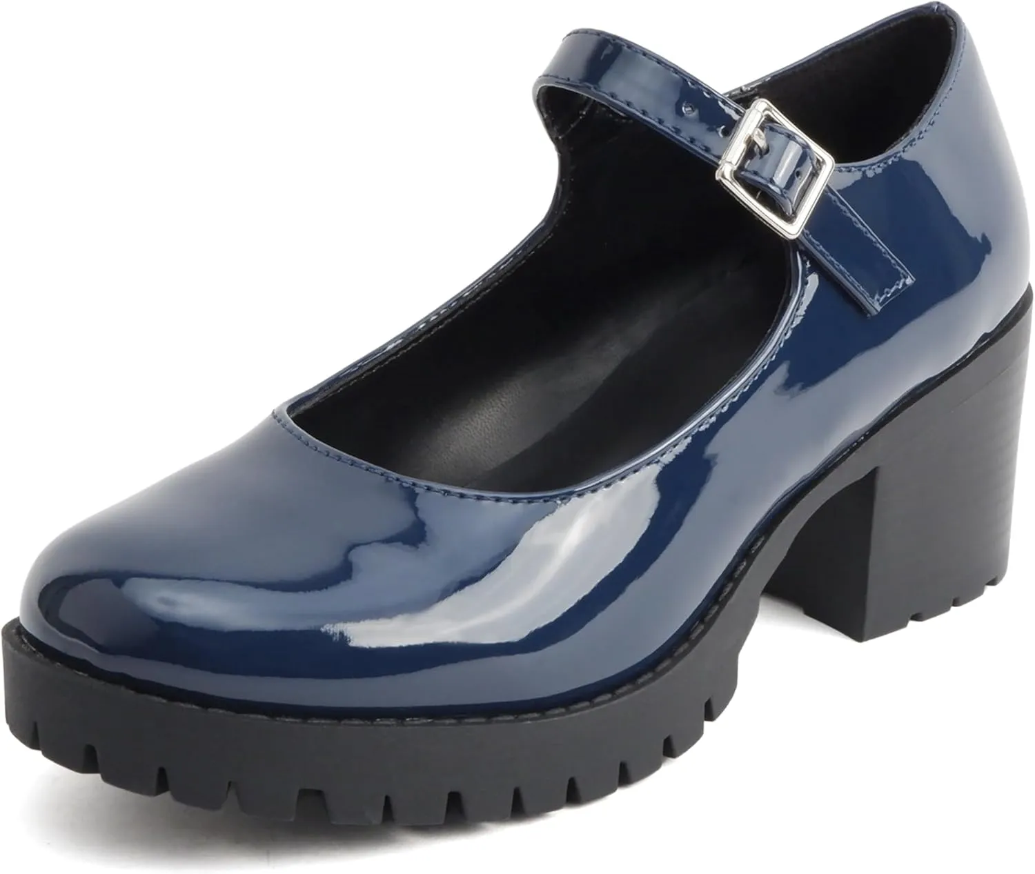 Soda Boxer ~ Women Mary Jane Round Toe Chunky Block Heel Lug Sole Pump with Adjustable Strap