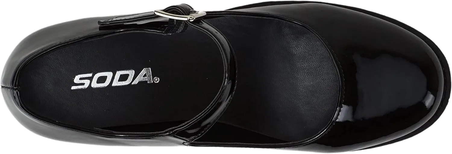 Soda Boxer ~ Women Mary Jane Round Toe Chunky Block Heel Lug Sole Pump with Adjustable Strap