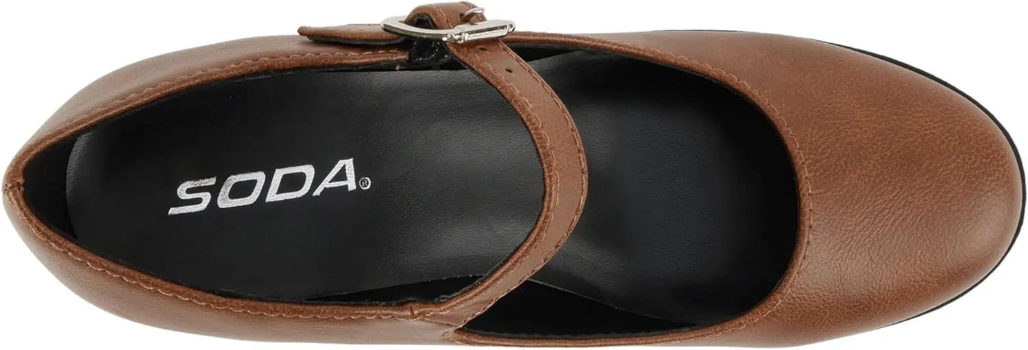 Soda Boxer ~ Women Mary Jane Round Toe Chunky Block Heel Lug Sole Pump with Adjustable Strap