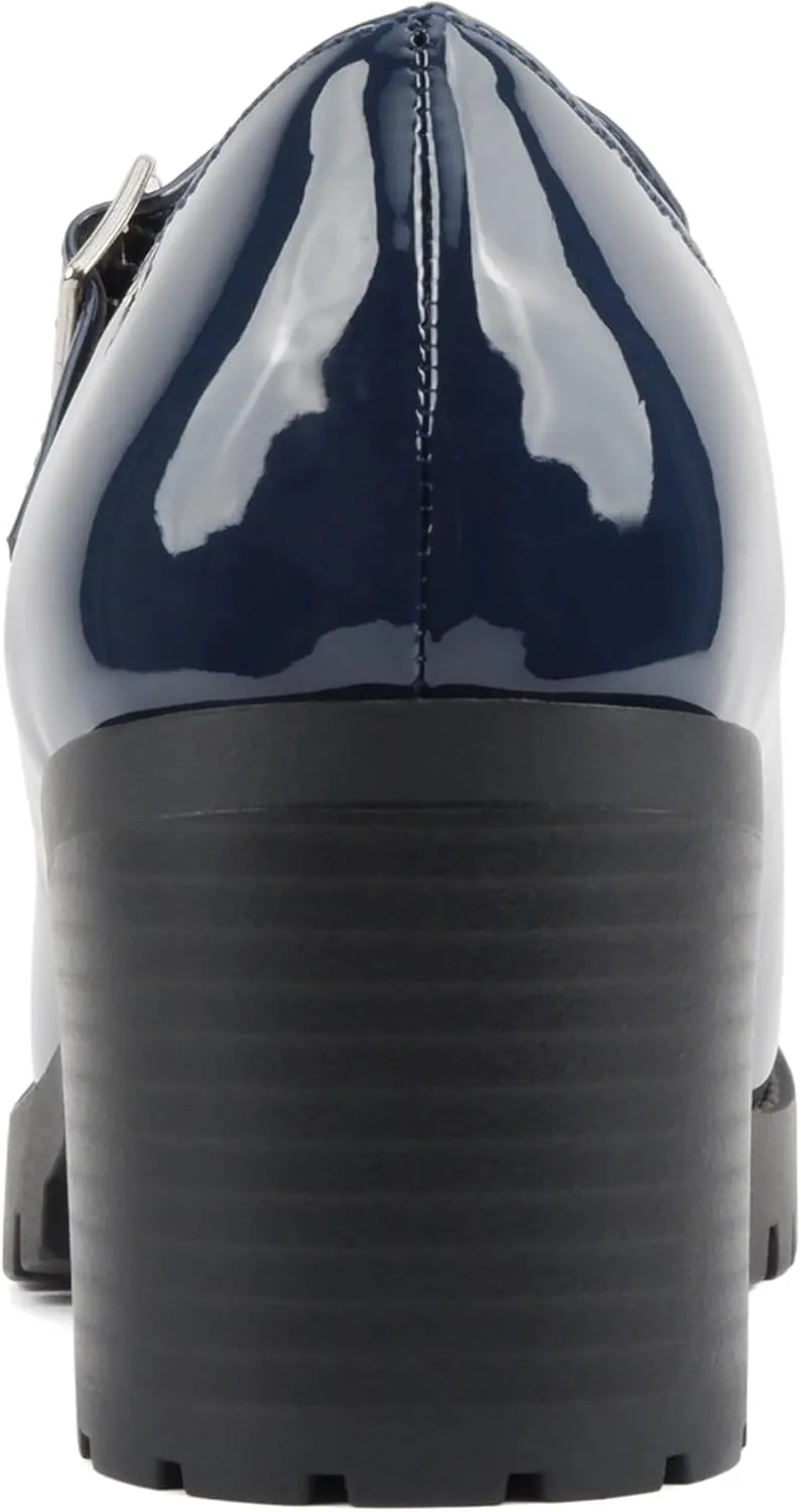 Soda Boxer ~ Women Mary Jane Round Toe Chunky Block Heel Lug Sole Pump with Adjustable Strap