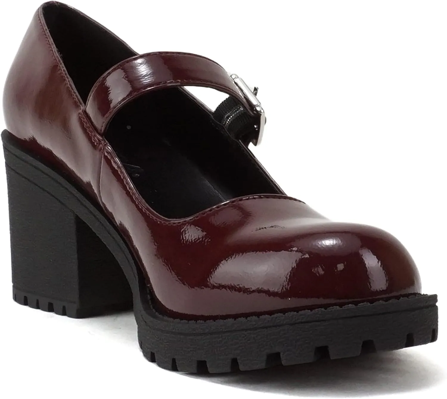 Soda Eviana ~ Women Mary Jane Round Toe Mid Chunky Block Heel Lug Sole Pump with Adjustable Strap