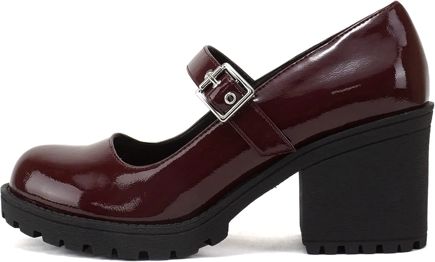 Soda Eviana ~ Women Mary Jane Round Toe Mid Chunky Block Heel Lug Sole Pump with Adjustable Strap