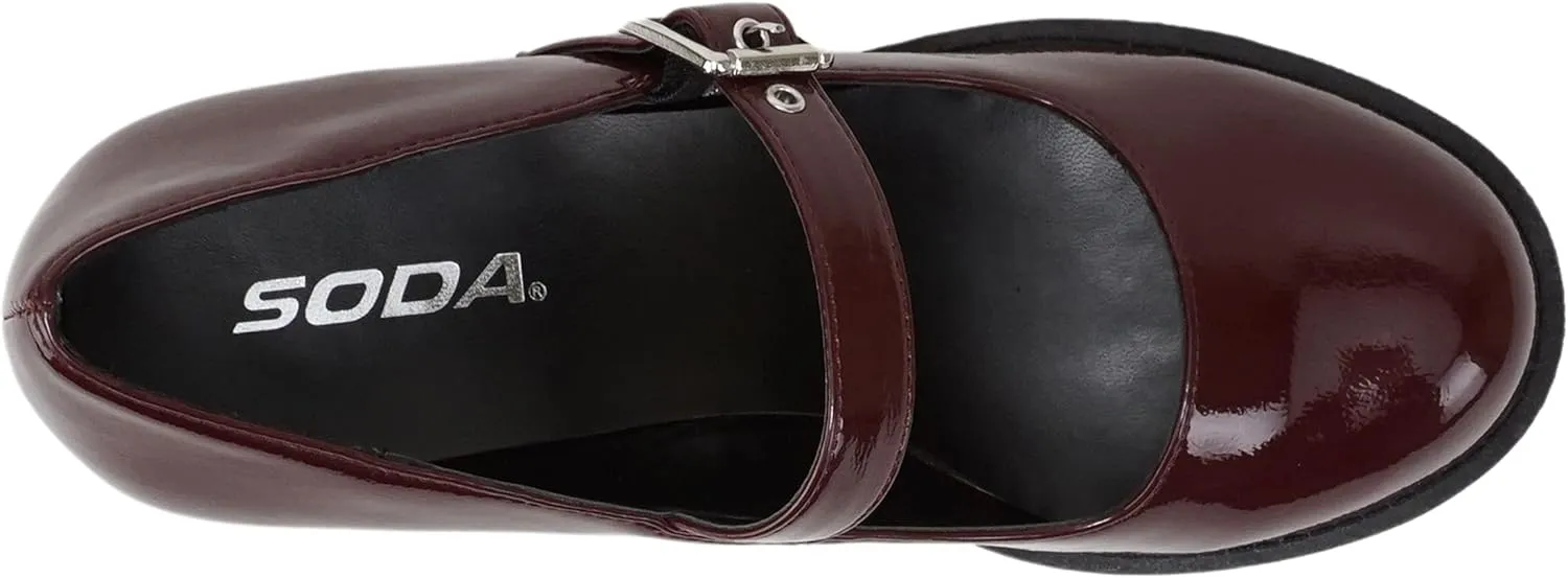 Soda Eviana ~ Women Mary Jane Round Toe Mid Chunky Block Heel Lug Sole Pump with Adjustable Strap