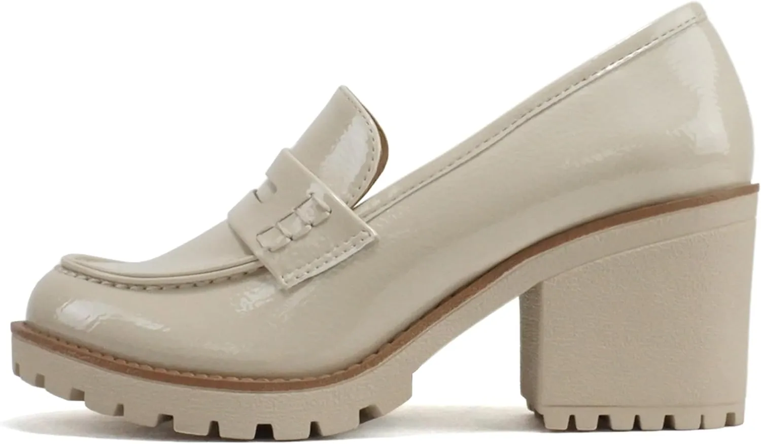 Soda Kinder ~ Women Slip On Chunky Mid Heel Lug Sole Penny Loafer Shoe
