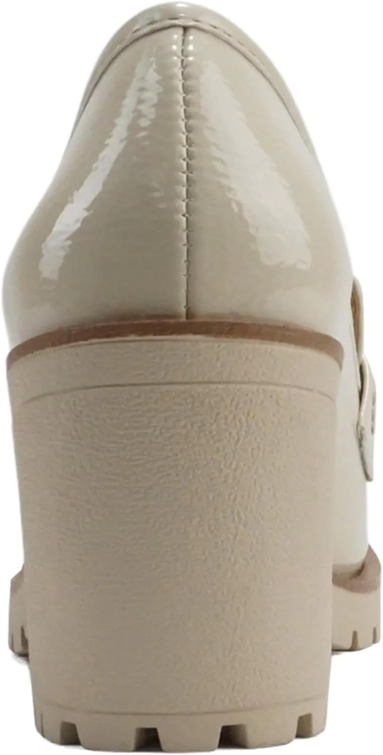 Soda Kinder ~ Women Slip On Chunky Mid Heel Lug Sole Penny Loafer Shoe