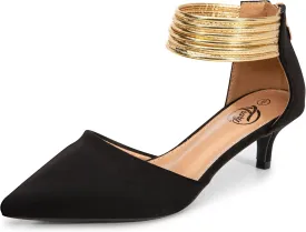 Trary Kitten Heels for Women Closed Pointed Toe Low Stiletto Heels Pumps Shoes Women Comfortable Ankle Strap Pumps 2" Heel Party Dressy Shoes