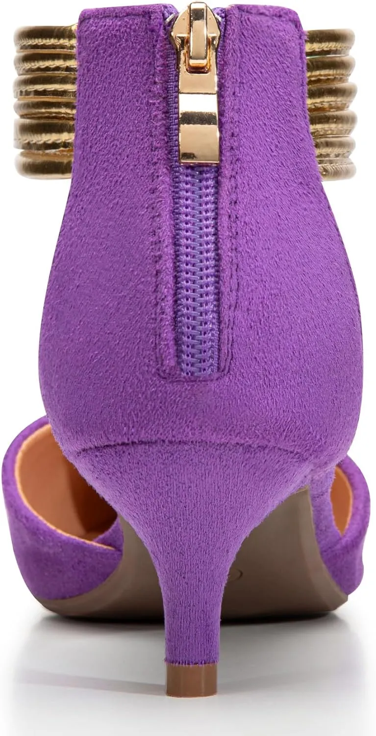 Trary Kitten Heels for Women Closed Pointed Toe Low Stiletto Heels Pumps Shoes Women Comfortable Ankle Strap Pumps 2" Heel Party Dressy Shoes