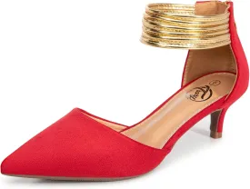 Trary Kitten Heels for Women Closed Pointed Toe Low Stiletto Heels Pumps Shoes Women Comfortable Ankle Strap Pumps 2" Heel Party Dressy Shoes