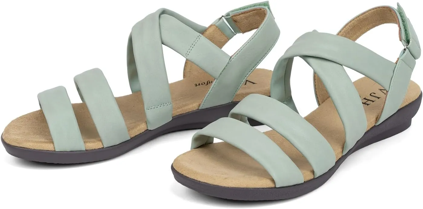 VJH confort Womens Flat Sandals, Soft Straps Slip-on Open Toe Light Weight Elastic Slingback Comfort Casual Walking Sandals