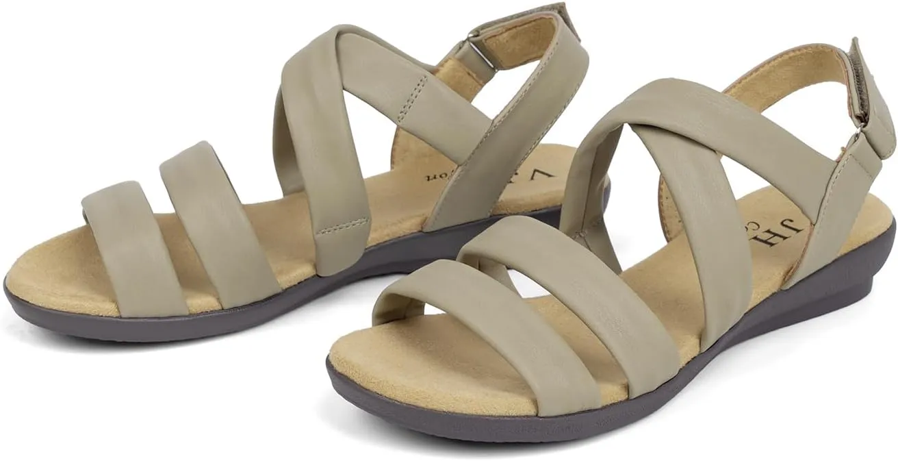 VJH confort Womens Flat Sandals, Soft Straps Slip-on Open Toe Light Weight Elastic Slingback Comfort Casual Walking Sandals