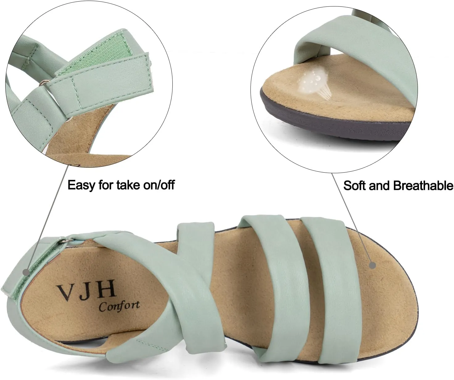 VJH confort Womens Flat Sandals, Soft Straps Slip-on Open Toe Light Weight Elastic Slingback Comfort Casual Walking Sandals