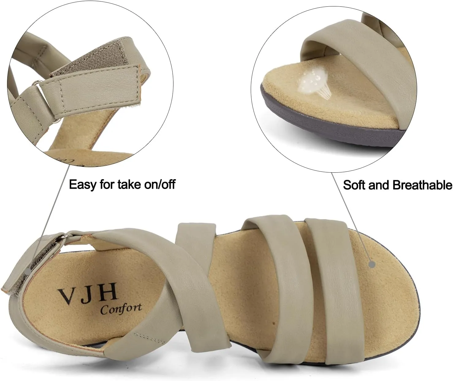 VJH confort Womens Flat Sandals, Soft Straps Slip-on Open Toe Light Weight Elastic Slingback Comfort Casual Walking Sandals