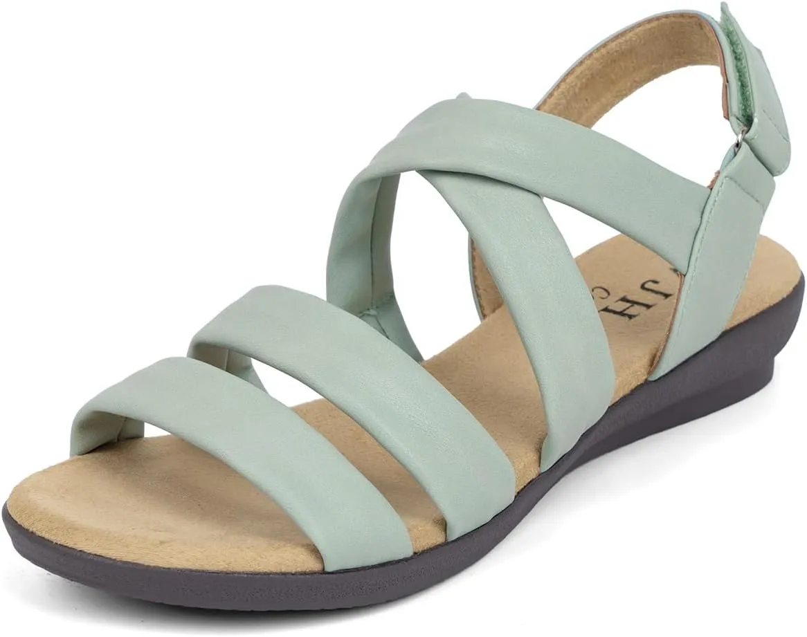 VJH confort Womens Flat Sandals, Soft Straps Slip-on Open Toe Light Weight Elastic Slingback Comfort Casual Walking Sandals
