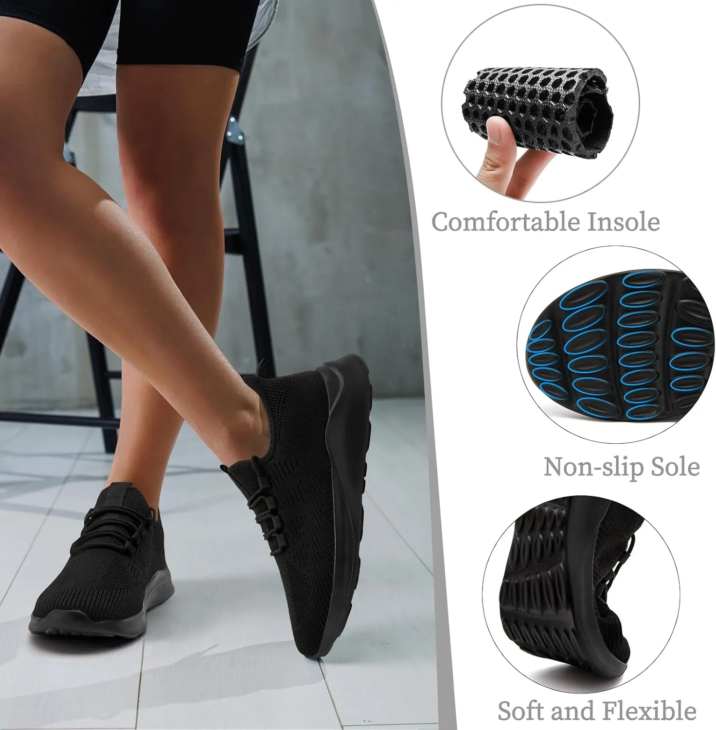 Women Running Shoes Tennis Walking Gym Sneakers Athletic Slip on Workout Sport Shoe