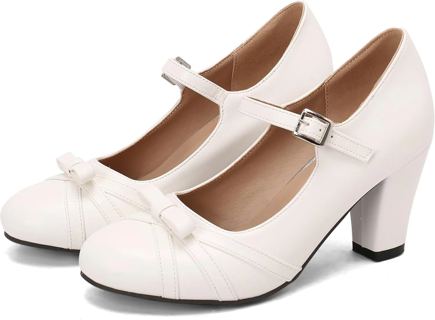 Womens Chic Bow Mary Jane Shoes Round Toe Chunky High Heels Kawaii Lolita Shoes Platform Pumps