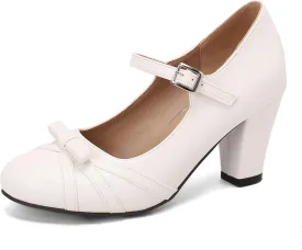 Womens Chic Bow Mary Jane Shoes Round Toe Chunky High Heels Kawaii Lolita Shoes Platform Pumps