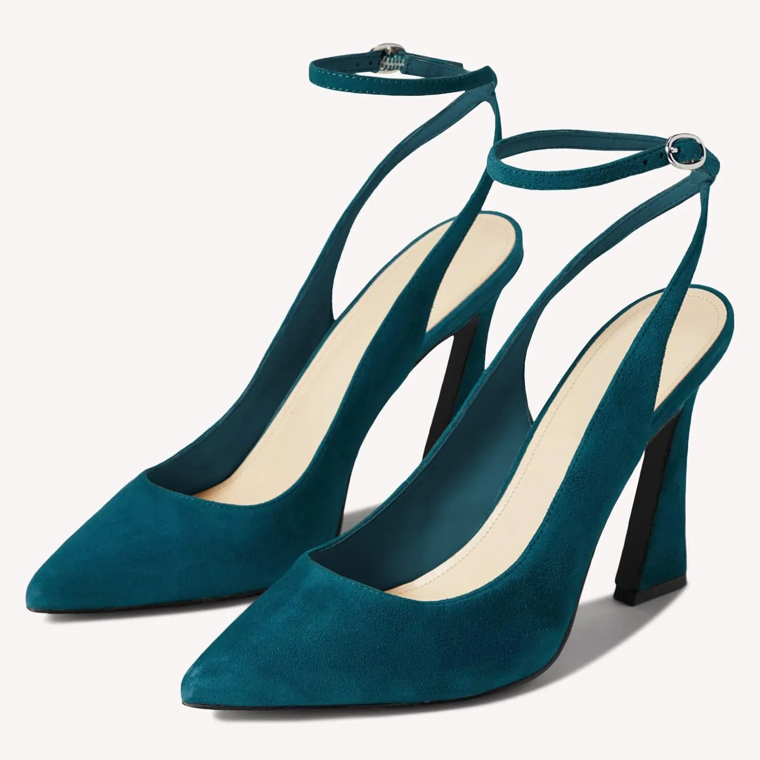 Womens Closed Toe Ankle Strap Heels Pointed Toe Pumps Shoes Slingback High Heel Wedding Dress Shoes