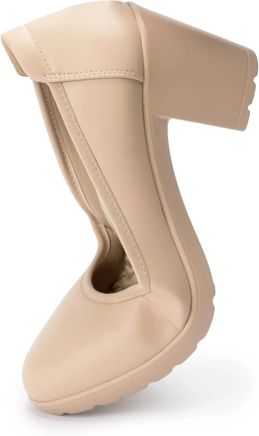 Women's Pumps with Arch Support, Chunky Closed Round Toe Block Heels for Women, Comfortable Low Heel Work Dress Shoes