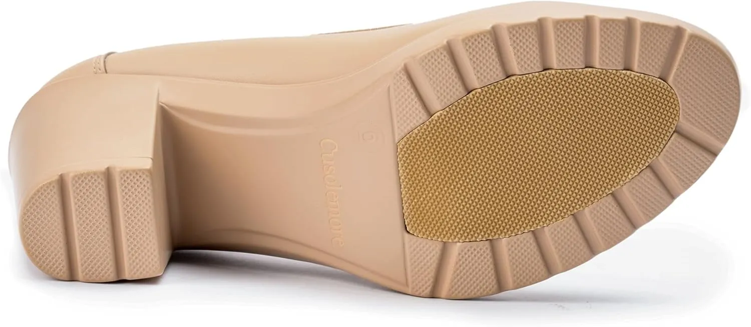 Women's Pumps with Arch Support, Chunky Closed Round Toe Block Heels for Women, Comfortable Low Heel Work Dress Shoes