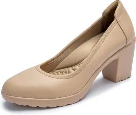 Women's Pumps with Arch Support, Chunky Closed Round Toe Block Heels for Women, Comfortable Low Heel Work Dress Shoes
