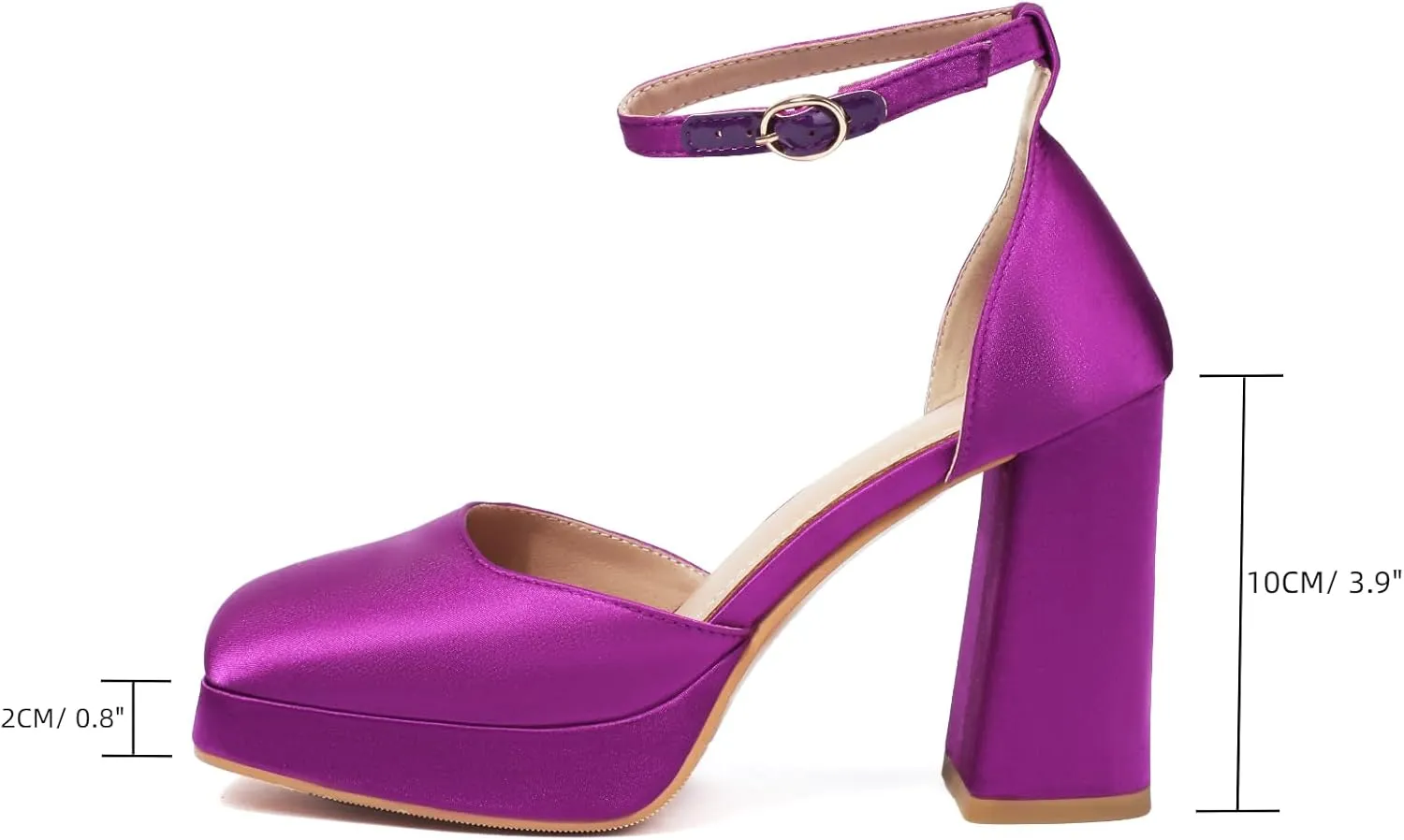 XIEDA Women's Closed Toe Platform Chunky High Block Satin Heels 4 Inch Ankle Strap Party Prom Dress Pumps
