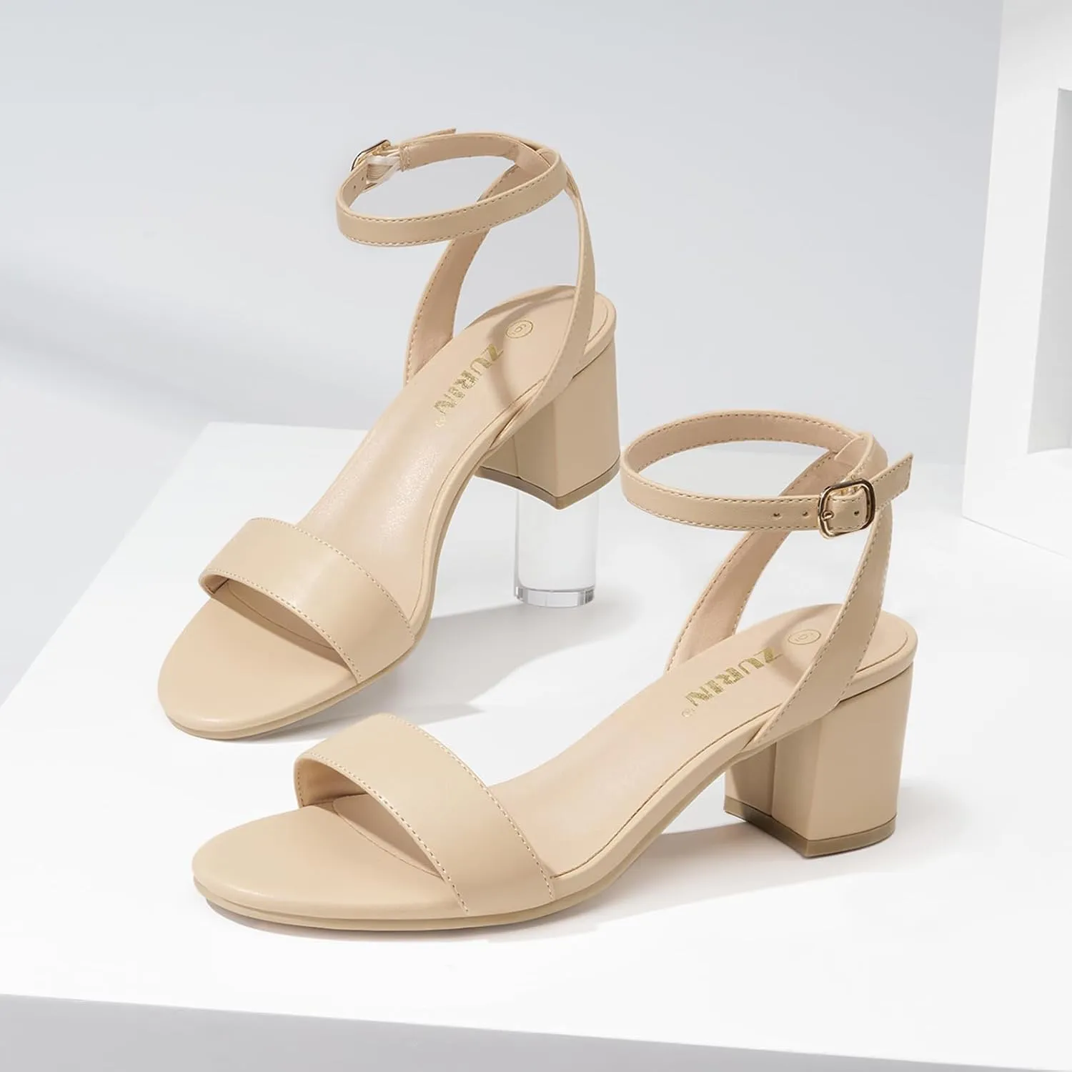 ZURIN Womens Low Block Chunky Heels Open Toe Ankle Strap Heeled Sandals Dress Pumps Shoes for Wedding Bridal Evening Party Homecoming Prom 2.24 inch